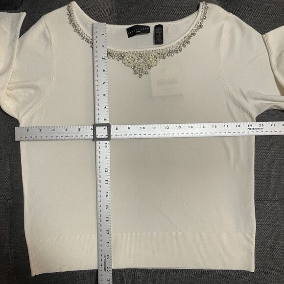 NEW Apostrophe Petite Knit Sweater White Beads Pearls Rhinestone Womens Sz 18 XL - Picture 9 of 9